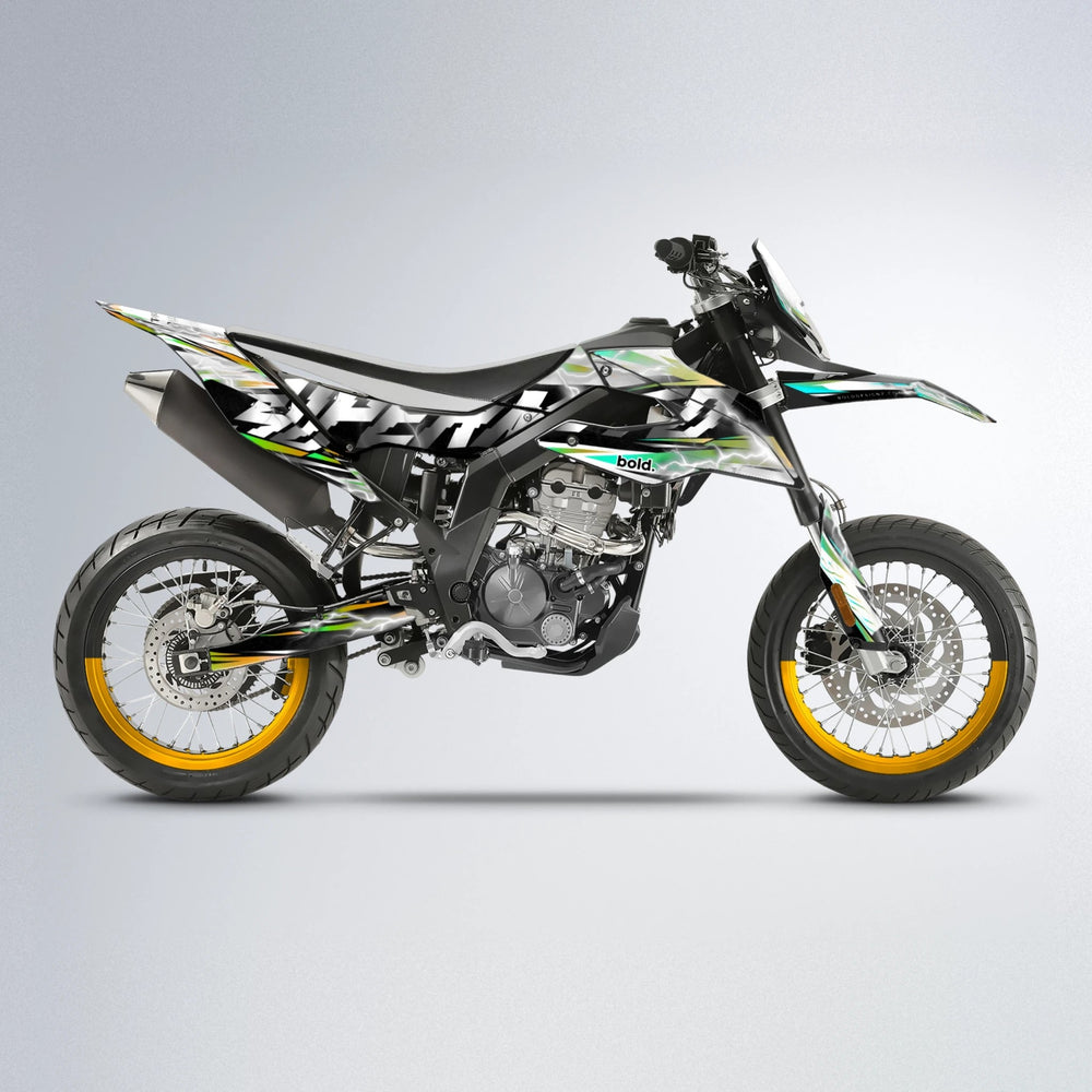 ROPAS72 Aprilia SX 125 supermoto graphics kit in Cyan & Green