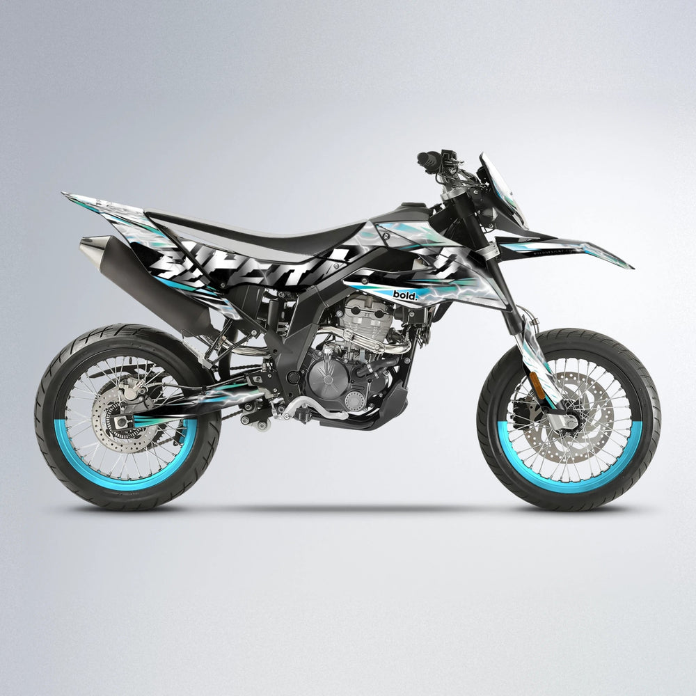 ROPAS72 Aprilia SX 125 supermoto graphics kit in Light Blue & White