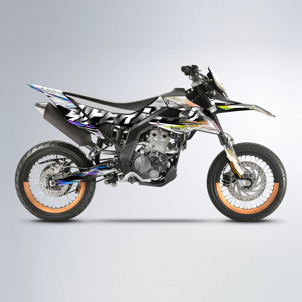 ROPAS72 Aprilia SX 125 supermoto graphics kit in Purple & Yellow