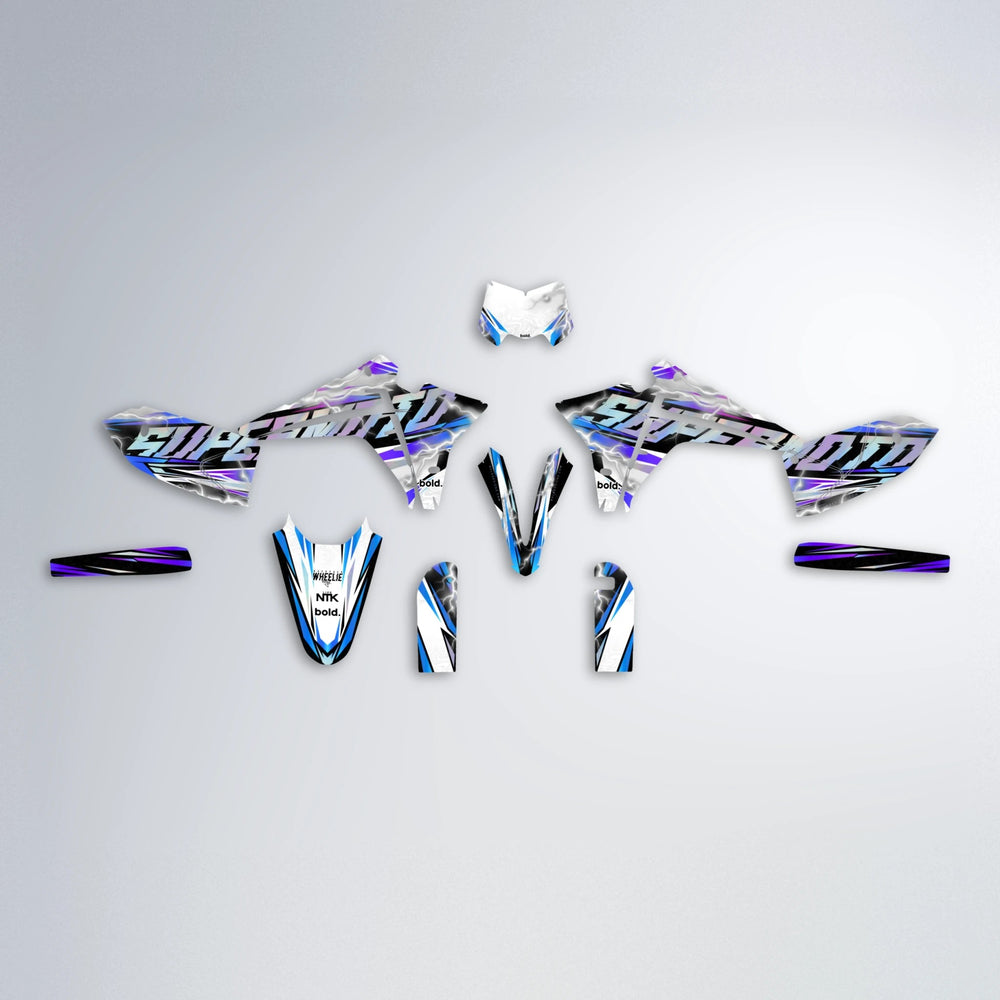 ROPAS72 Fantic graphics kit parts layout in Blue Purple Fade