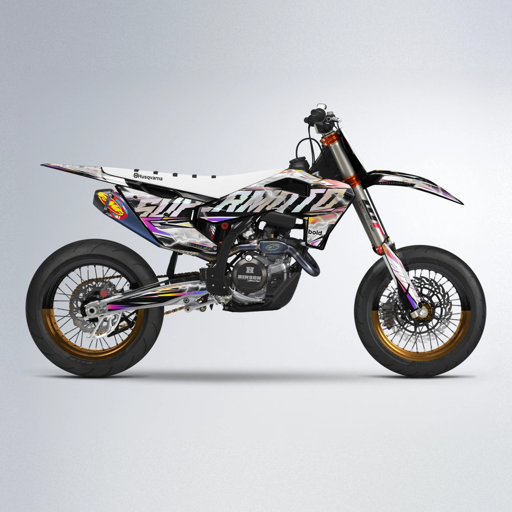 ROPAS72 Husqvarna FE/TE supermoto graphics kit in Pink & Yellow