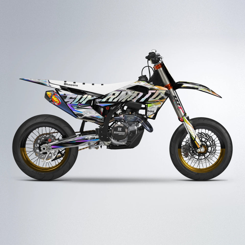 ROPAS72 Husqvarna FE/TE supermoto graphics kit in Purple & Yellow
