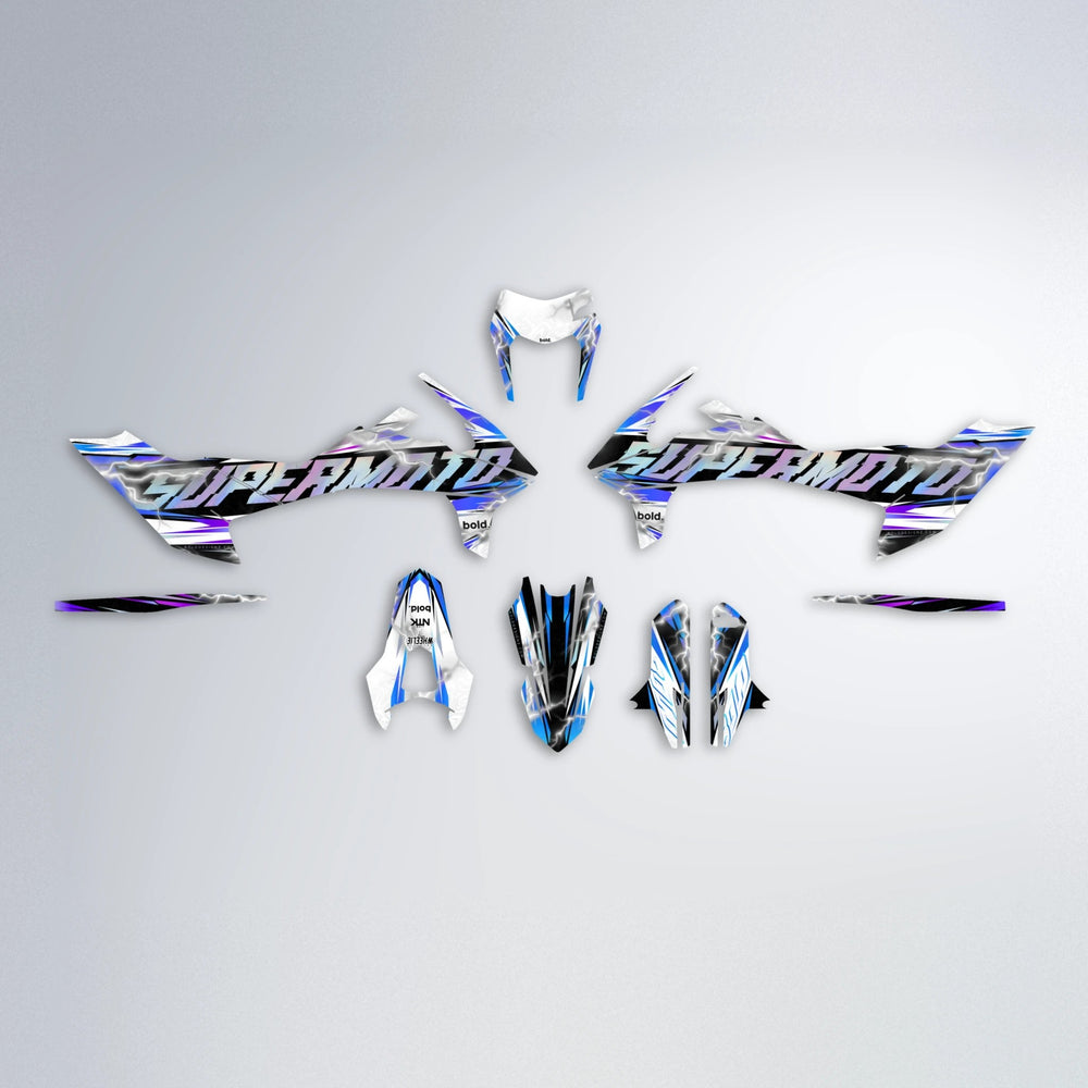 ROPAS72 KTM SMC 690 graphics kit parts layout in Blue Purple Fade