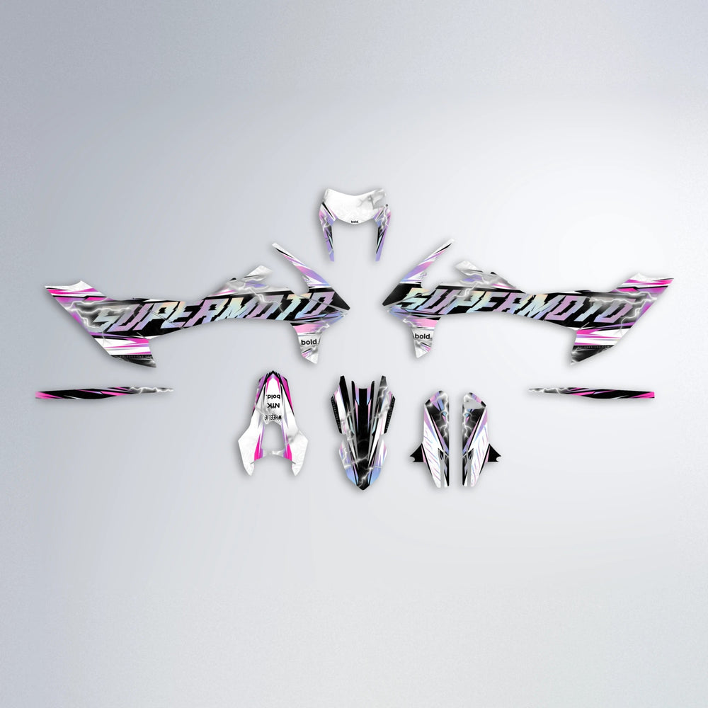 ROPAS72 KTM SMC 690 graphics kit parts layout in Flamingo
