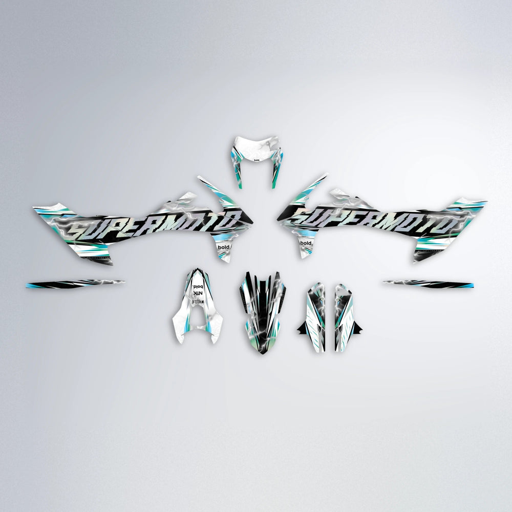 ROPAS72 KTM SMC 690 graphics kit parts layout in Light Blue & White