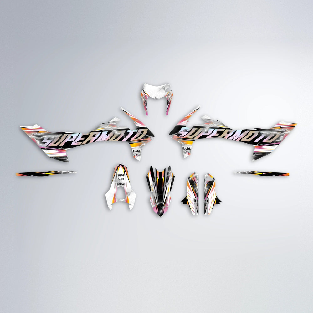 ROPAS72 KTM SMC 690 graphics kit parts layout in Orange & Yellow