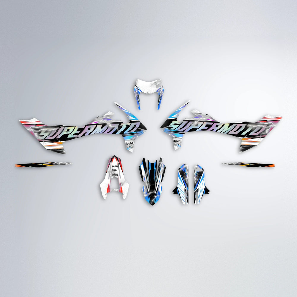 ROPAS72 KTM SMC 690 graphics kit parts layout in Sunset Fade