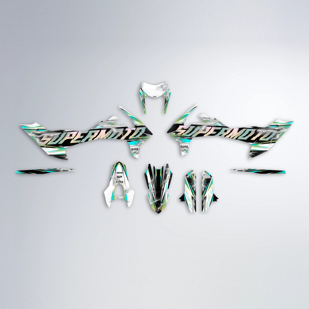 ROPAS72 KTM SMC 690 graphics kit parts layout in Teal