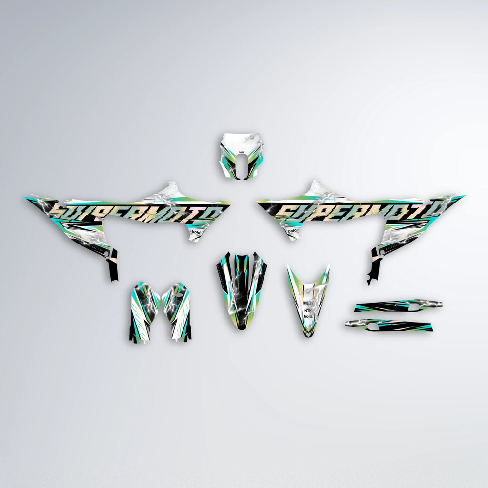 ROPAS72 Stark Varg MX graphics kit parts layout in Teal