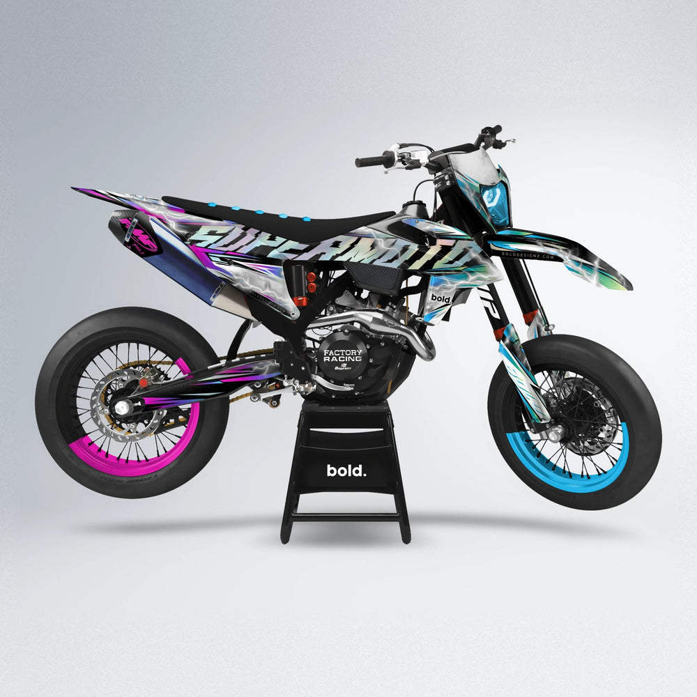 ROPAS72 supermoto graphics kit in Pink & Light Blue