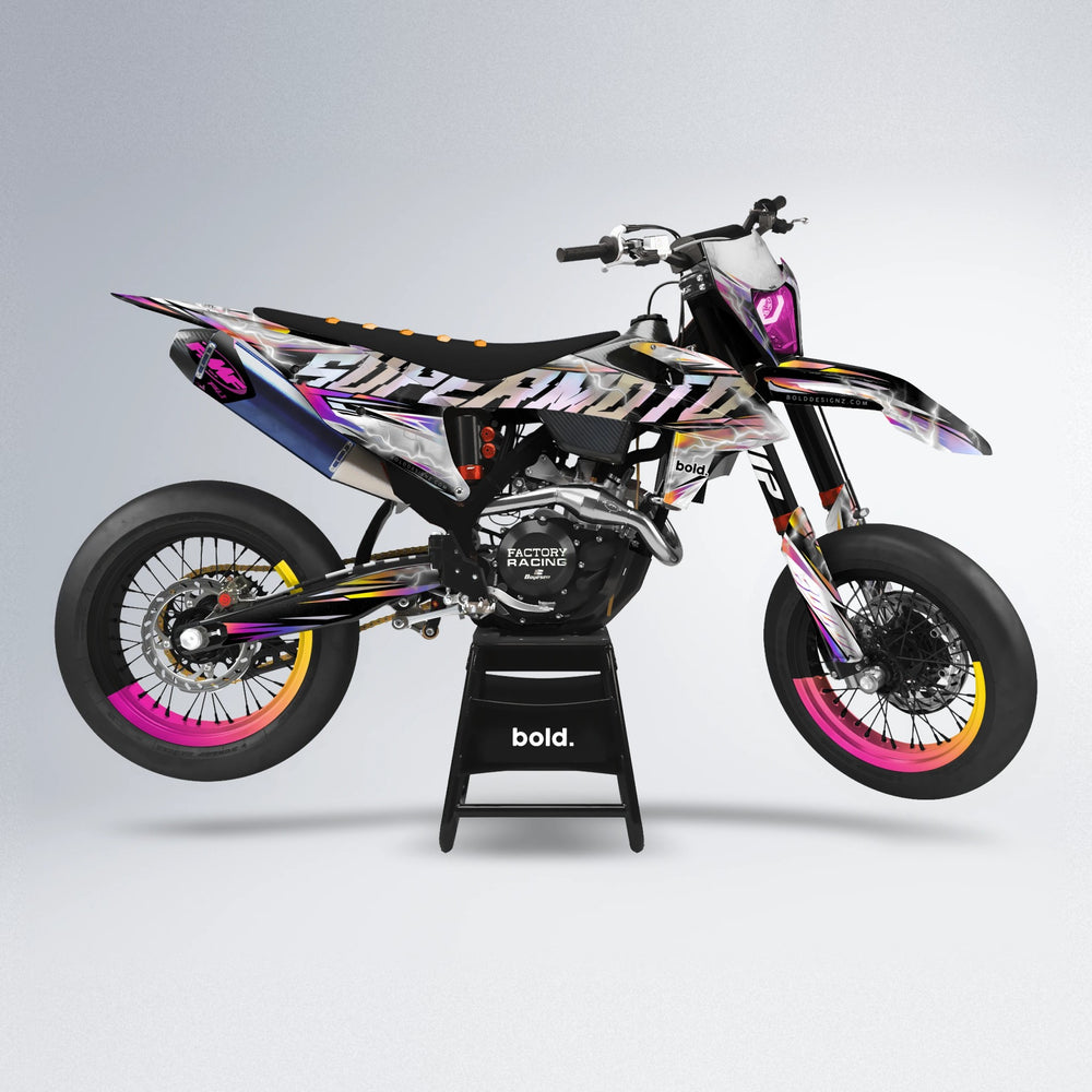 ROPAS72 supermoto graphics kit in Pink & Yellow