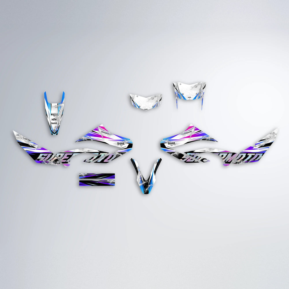 ROPAS72 Yamaha WR 125X graphics kit parts layout in Blue Purple Fade
