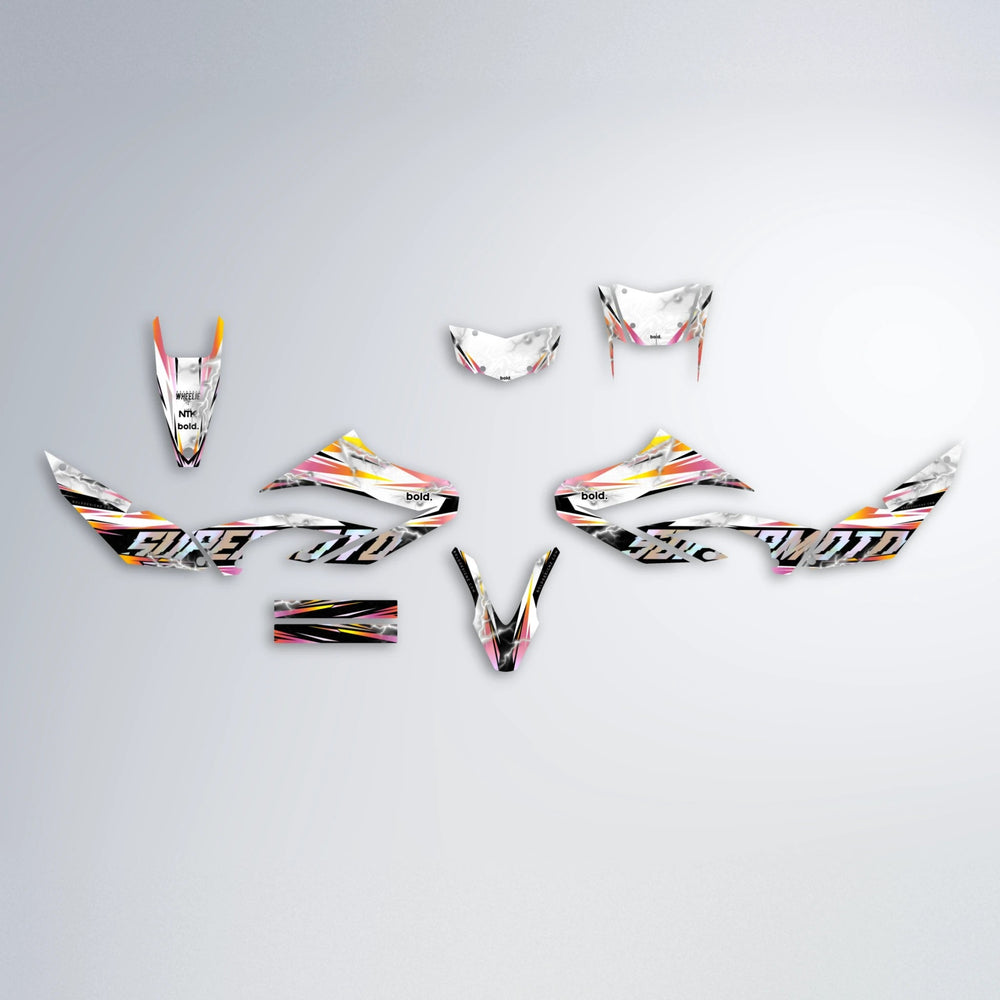 ROPAS72 Yamaha WR 125X graphics kit parts layout in Orange & Yellow