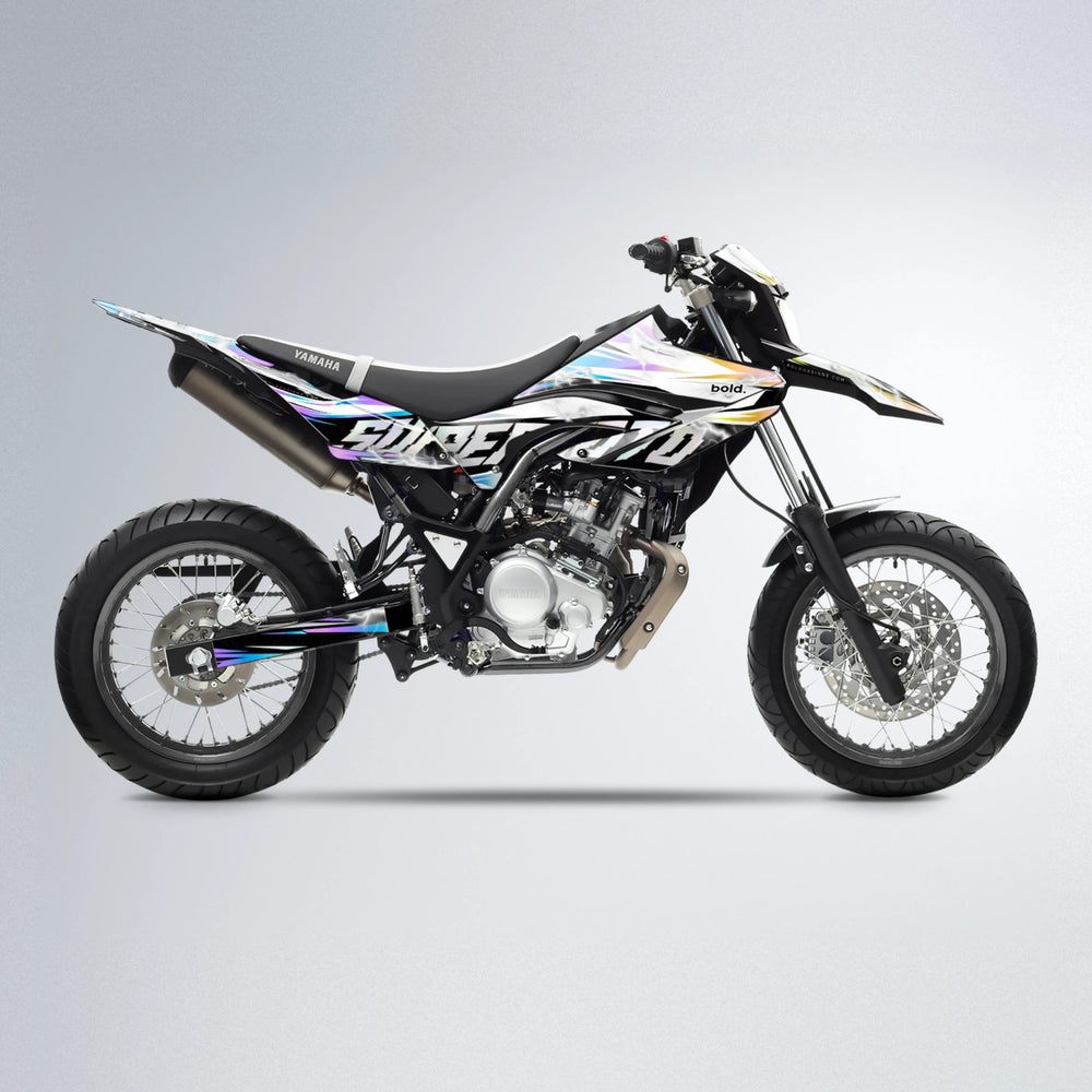 ROPAS72 Yamaha WR 125X supermoto graphics kit in Purple & Yellow