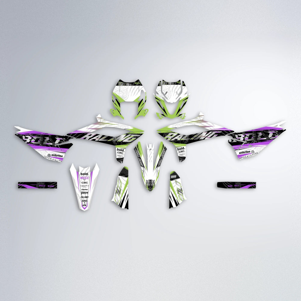 ROSEN Beta graphics kit parts layout in Purple & Yellow