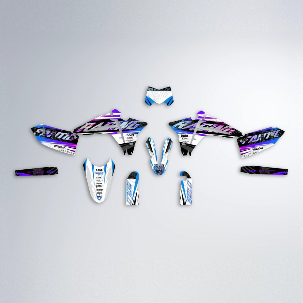 ROSEN Fantic graphics kit parts layout in Blue Purple Fade