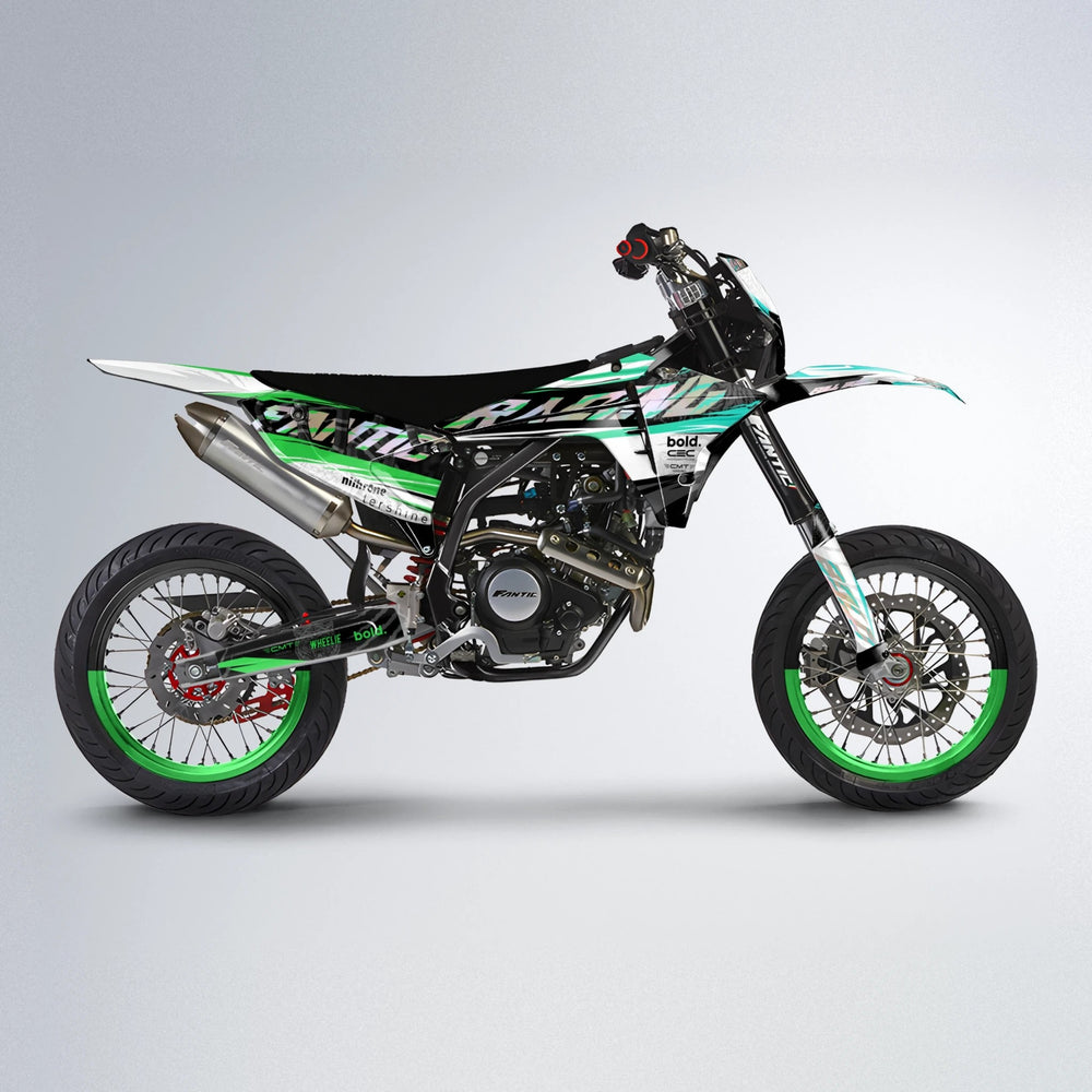ROSEN Fantic supermoto graphics kit in Cyan & Green