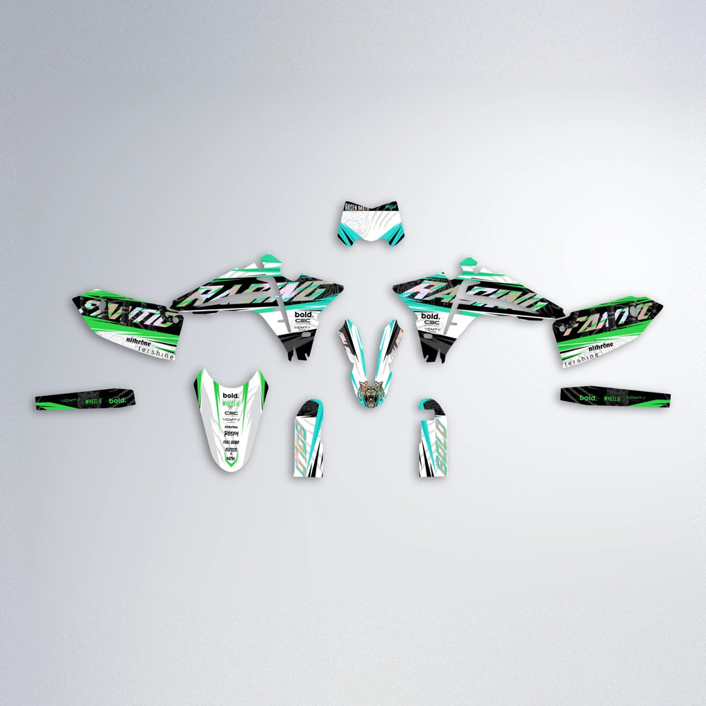 ROSEN Fantic graphics kit parts layout in Cyan & Green