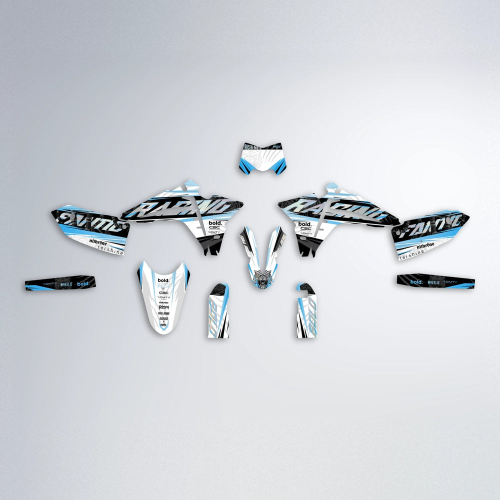 ROSEN Fantic graphics kit parts layout in Light Blue & White