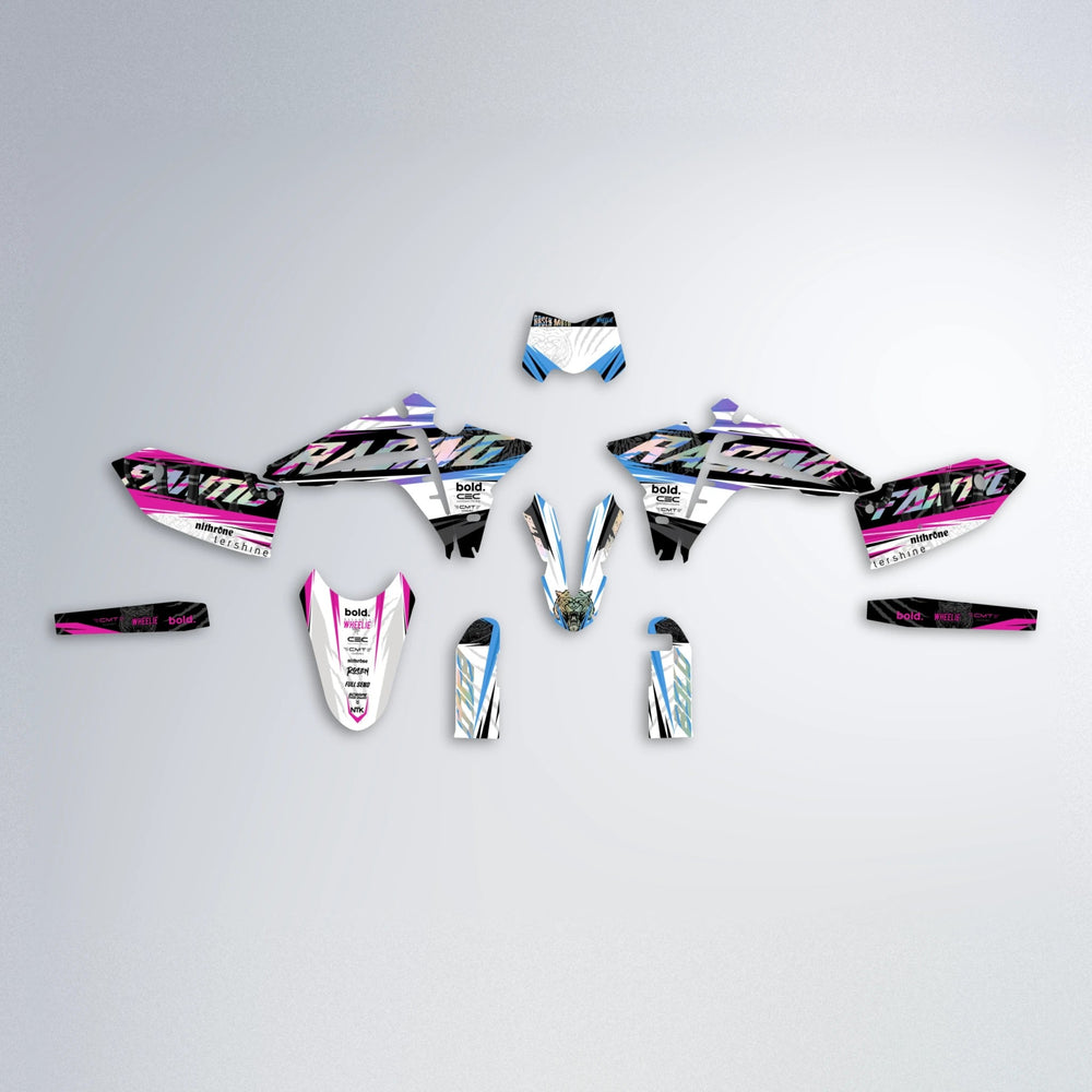 ROSEN Fantic graphics kit parts layout in Pink & Light Blue