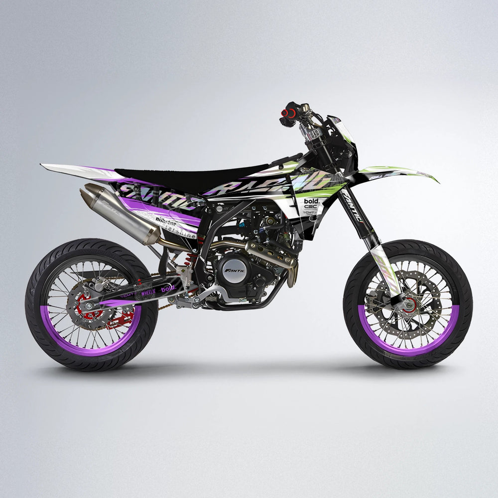 ROSEN Fantic supermoto graphics kit in Purple & Yellow