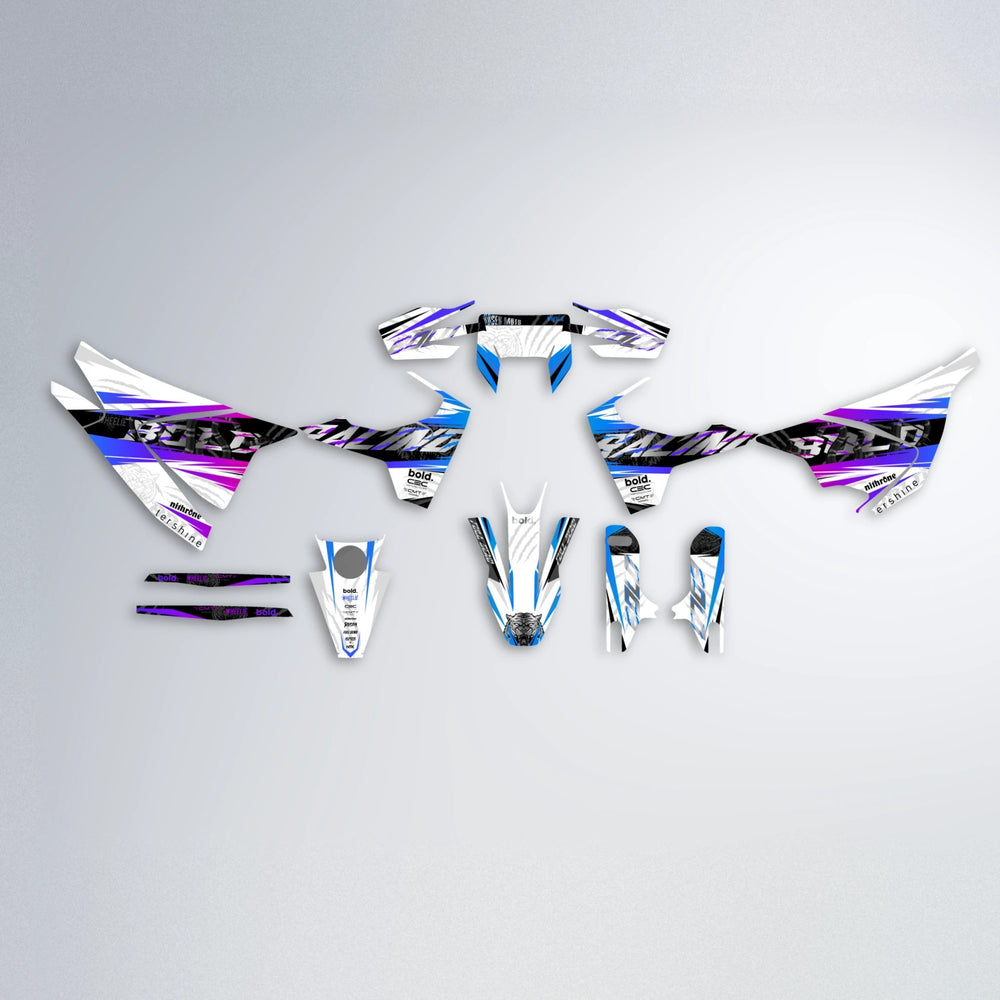 ROSEN Husqvarna 701 graphics kit parts layout in Blue Purple Fade