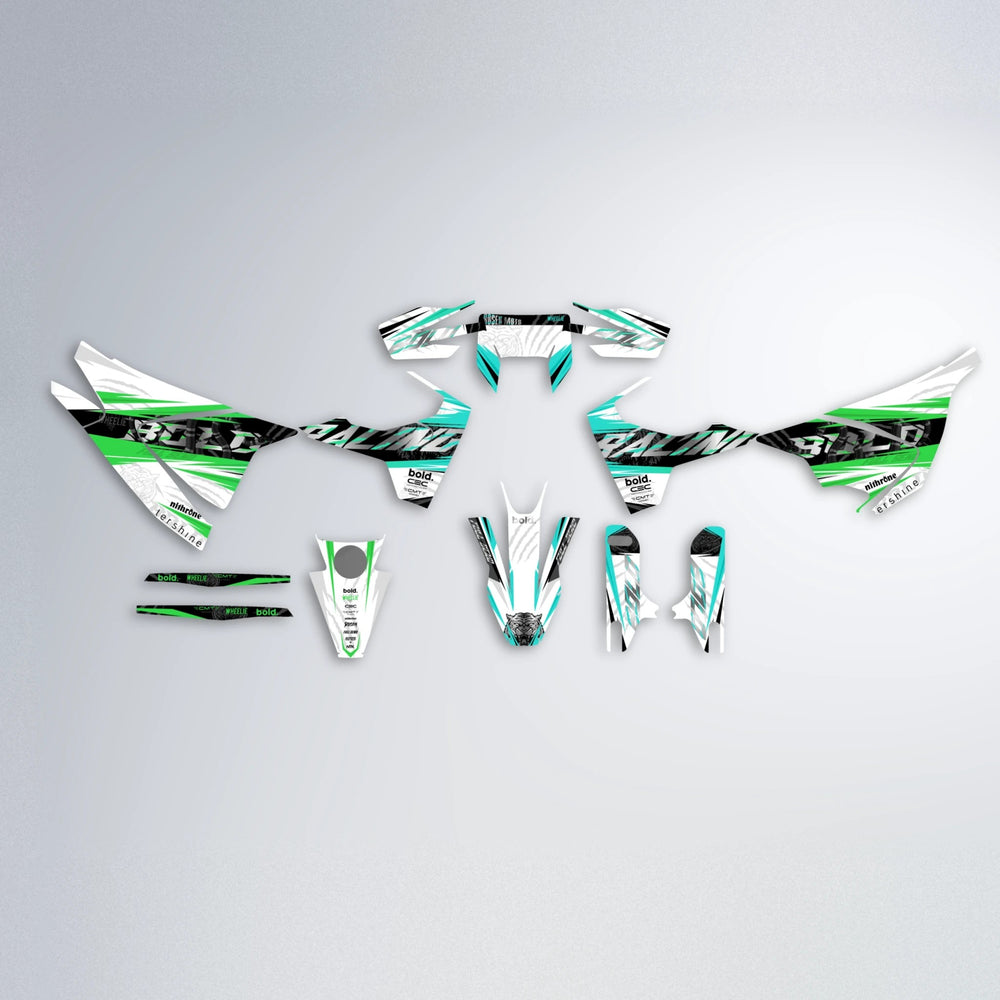 ROSEN Husqvarna 701 graphics kit parts layout in Cyan & Green