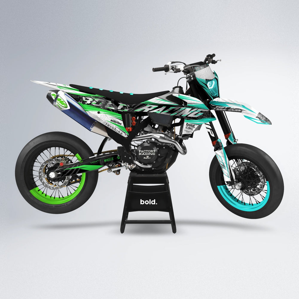 ROSEN supermoto graphics kit in Cyan & Green