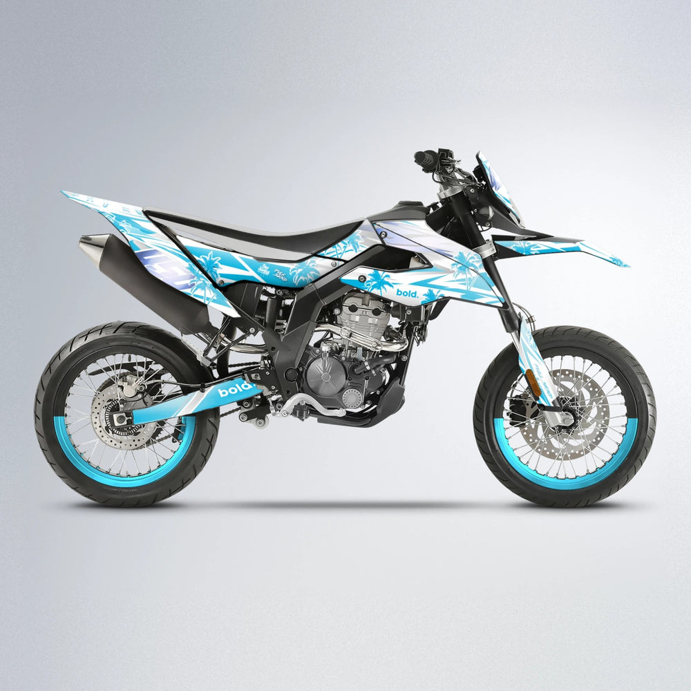 ROZALIN Aprilia SX 125 supermoto graphics kit in Light Blue & White