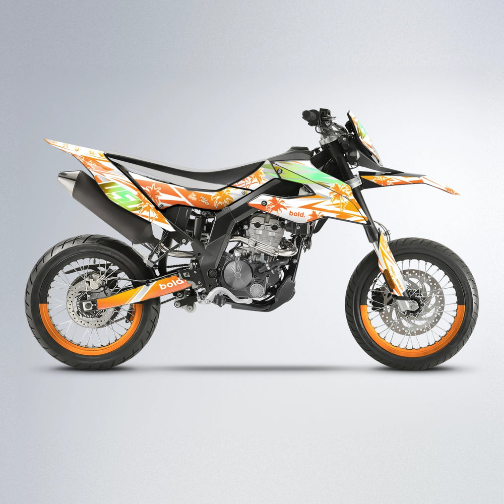 ROZALIN Aprilia SX 125 supermoto graphics kit in Orange & Yellow