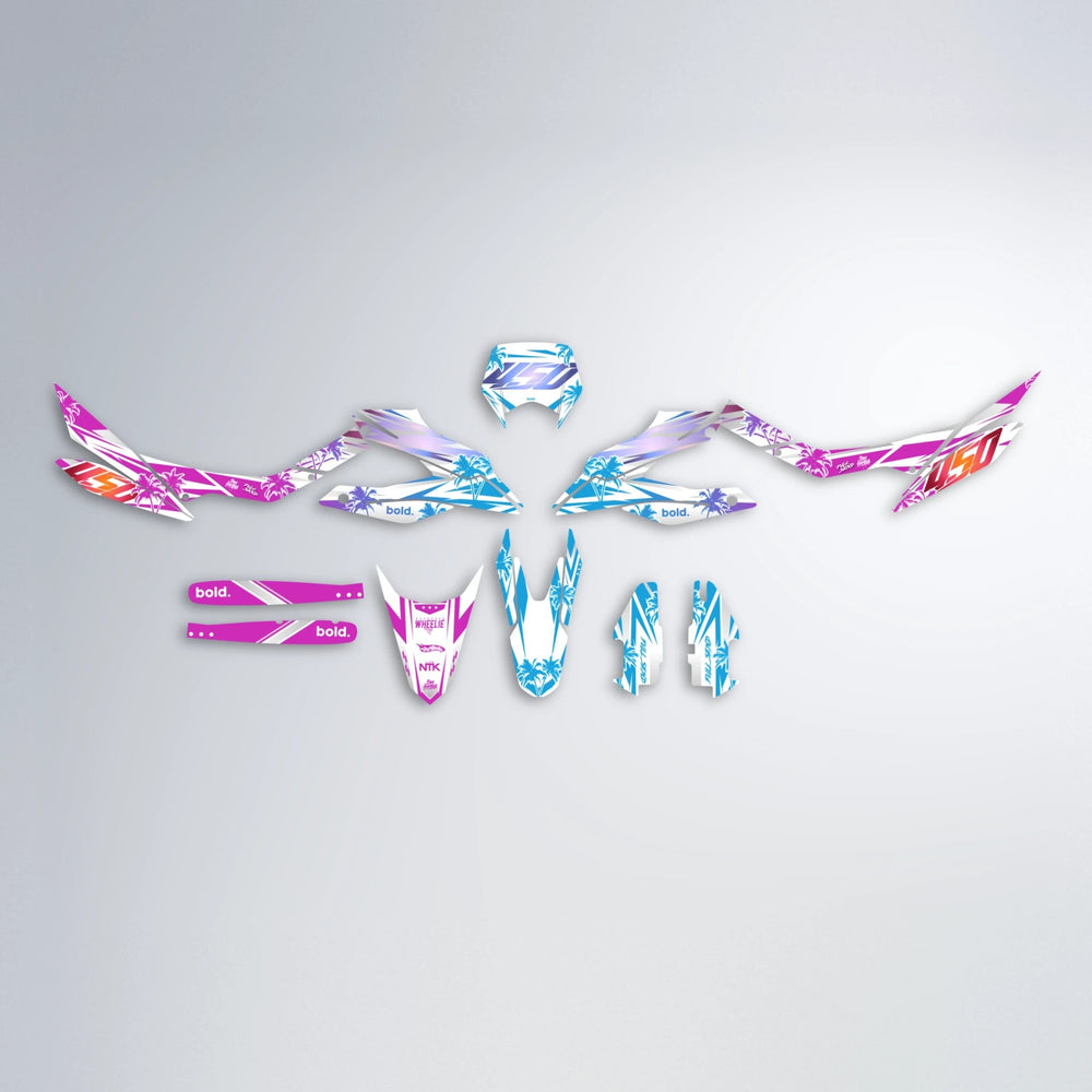 ROZALIN Aprilia SX 125 graphics kit parts layout in Pink & Light Blue