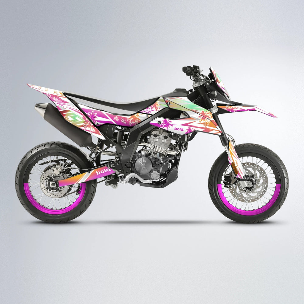 ROZALIN Aprilia SX 125 supermoto graphics kit in Pink & Yellow