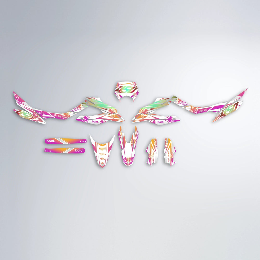 ROZALIN Aprilia SX 125 graphics kit parts layout in Pink & Yellow
