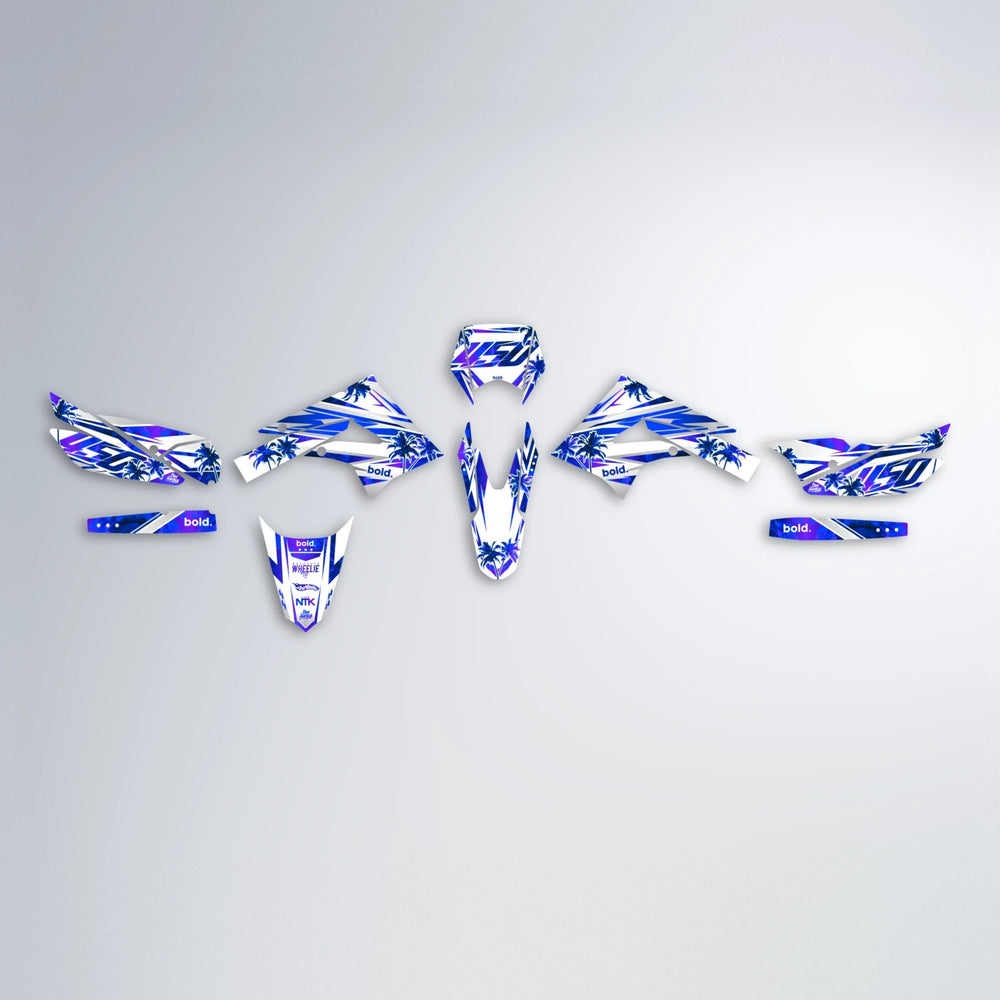 ROZALIN Derbi Senda graphics kit parts layout in Blue