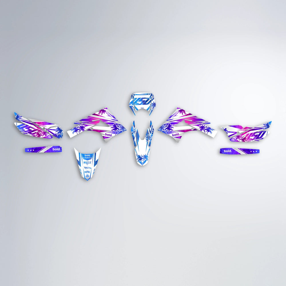 ROZALIN Derbi Senda graphics kit parts layout in Blue Purple Fade
