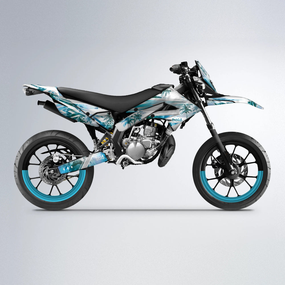 ROZALIN Derbi Senda supermoto graphics kit in Light Blue & White