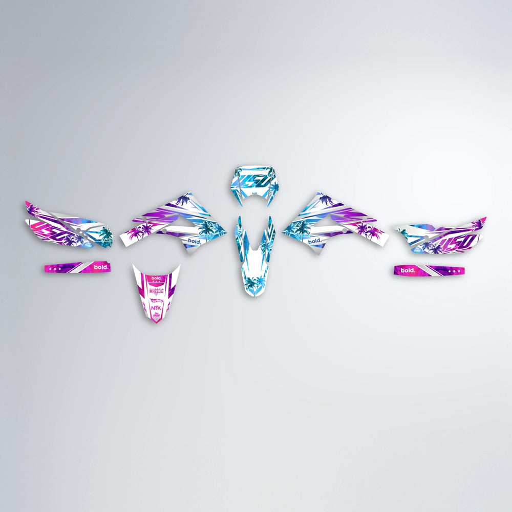 ROZALIN Derbi Senda graphics kit parts layout in Pink & Light Blue
