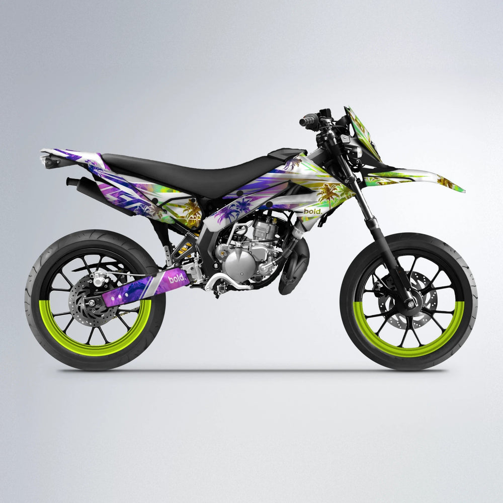 ROZALIN Derbi Senda supermoto graphics kit in Purple & Yellow