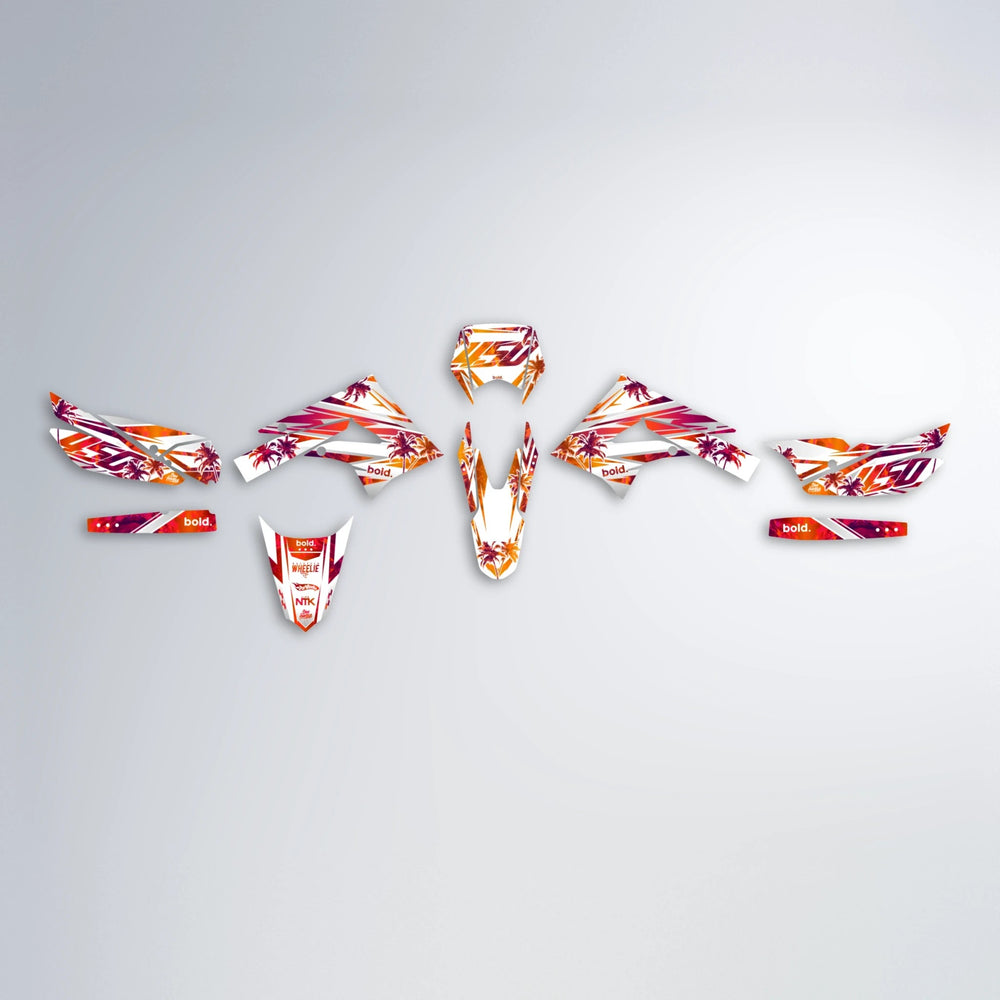 ROZALIN Derbi Senda graphics kit parts layout in Red & Orange