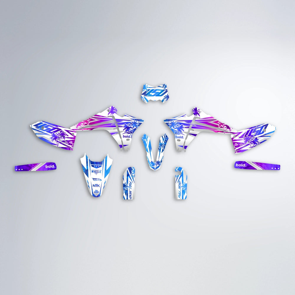 ROZALIN Fantic graphics kit parts layout in Blue Purple Fade