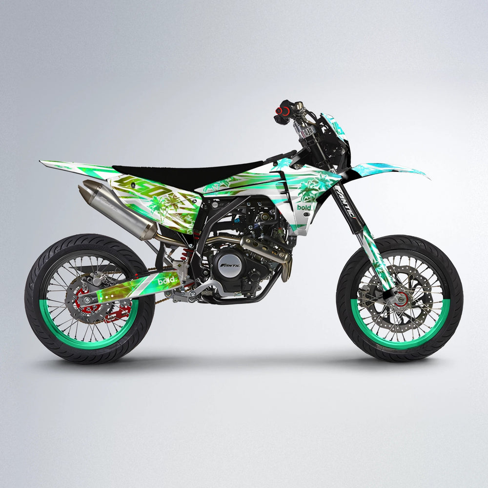 ROZALIN Fantic supermoto graphics kit in Cyan & Green