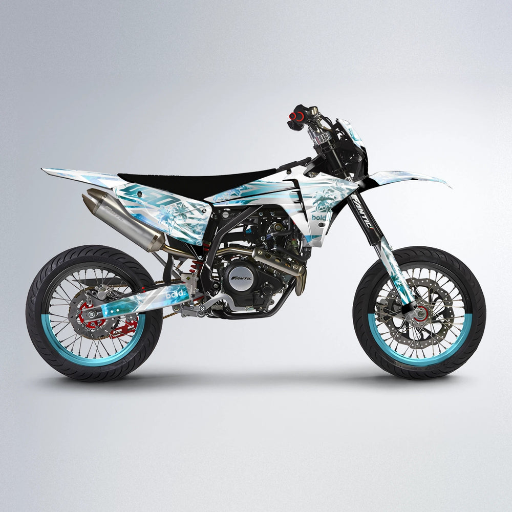 ROZALIN Fantic supermoto graphics kit in Light Blue & White