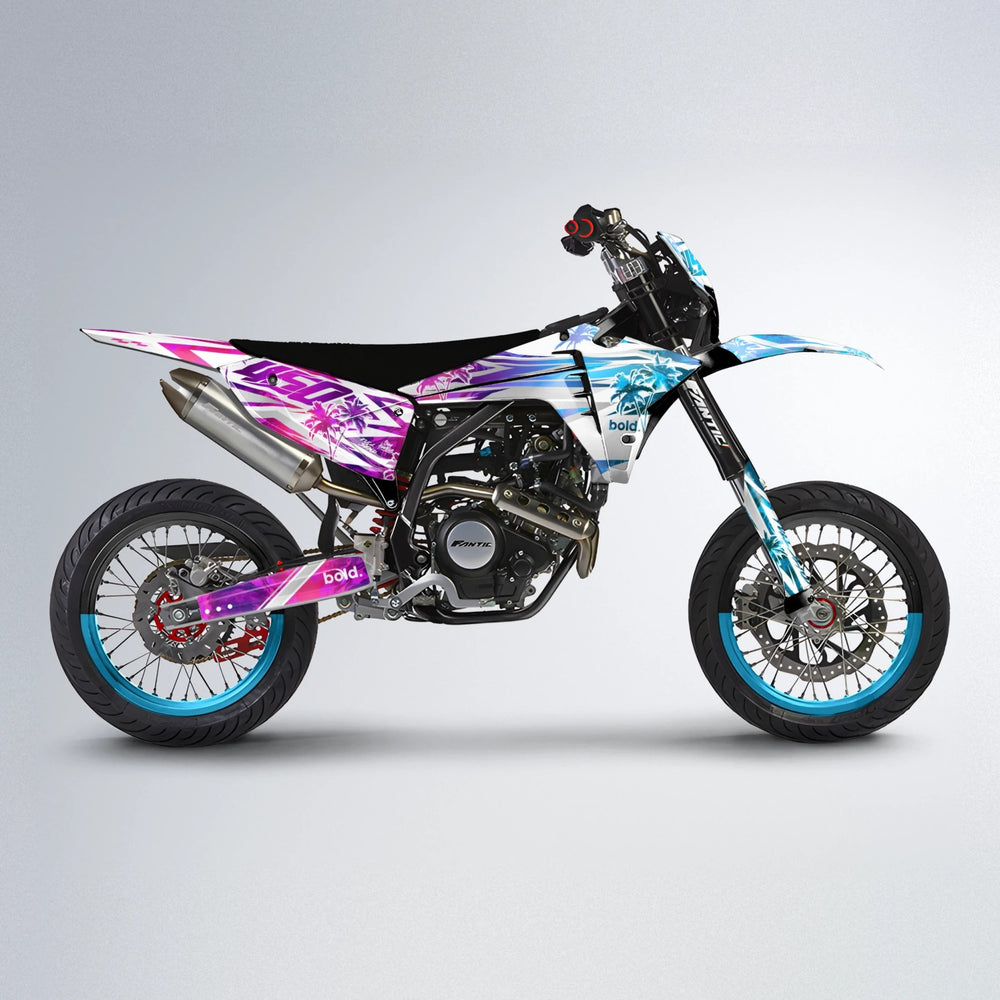 ROZALIN Fantic supermoto graphics kit in Pink & Light Blue