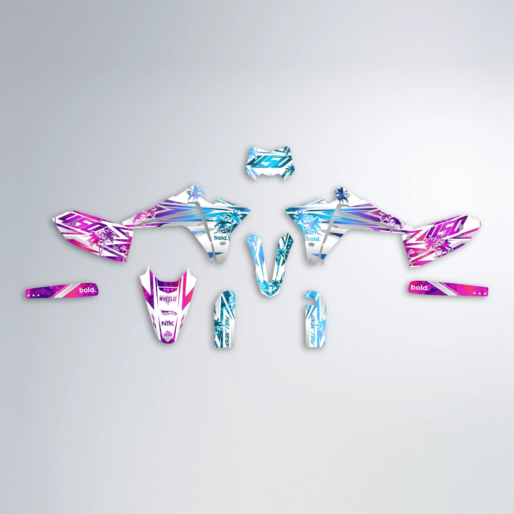 ROZALIN Fantic graphics kit parts layout in Pink & Light Blue