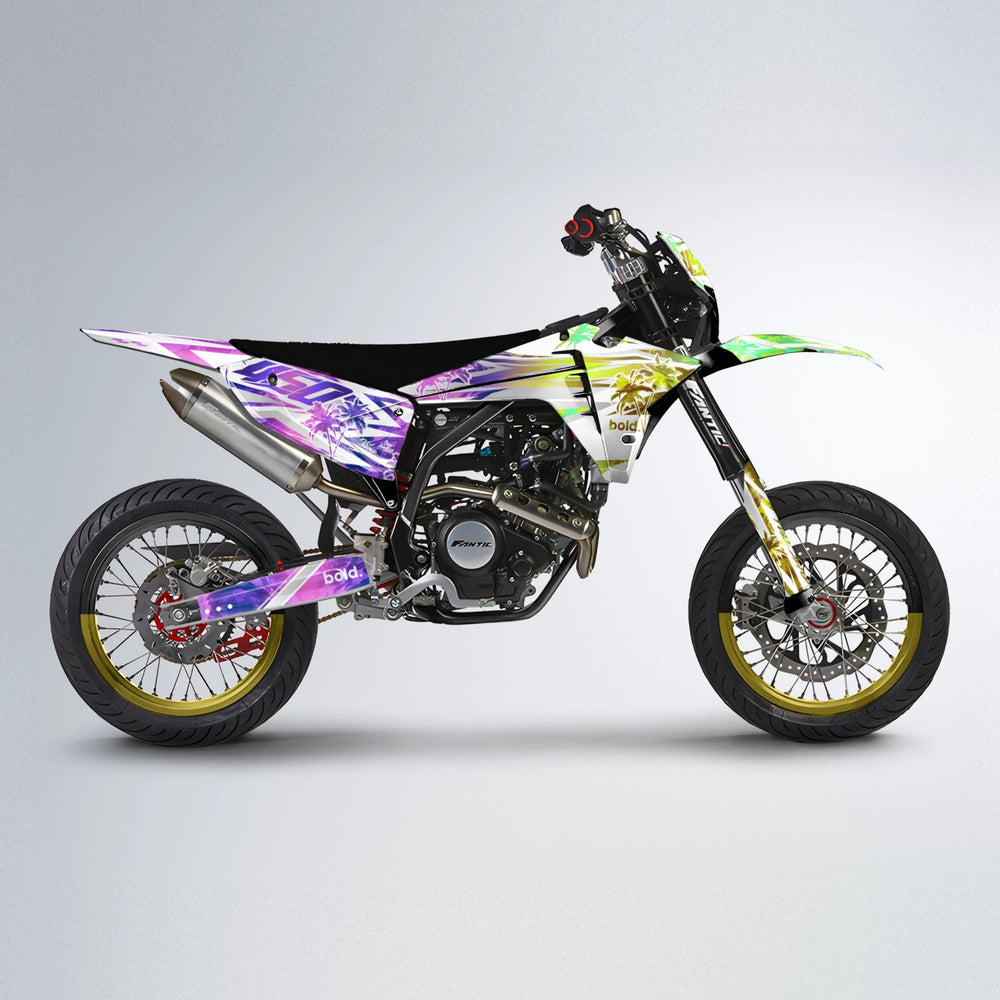ROZALIN Fantic supermoto graphics kit in Purple & Yellow
