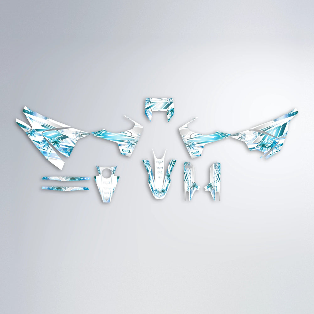 ROZALIN Husqvarna 701 graphics kit parts layout in Light Blue & White