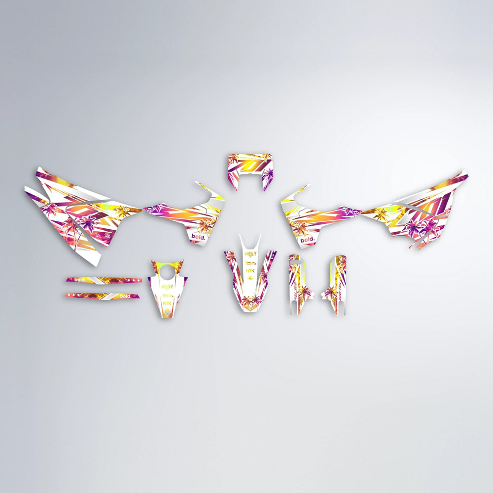 ROZALIN Husqvarna 701 graphics kit parts layout in Pink & Yellow