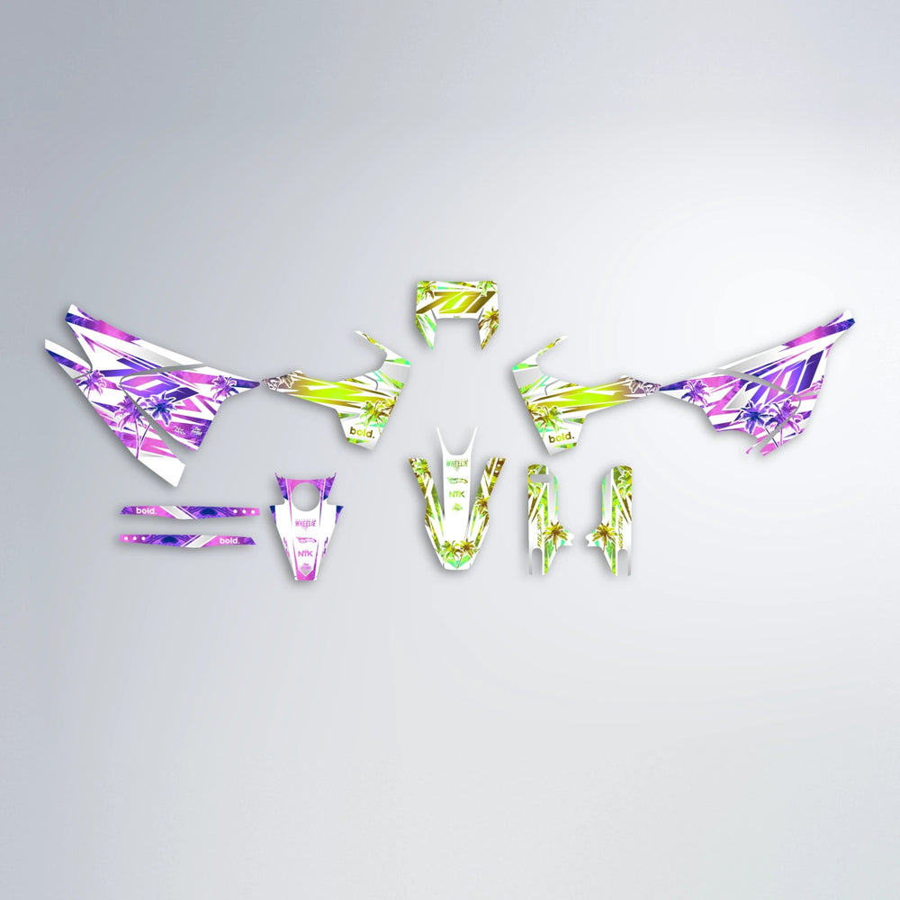 ROZALIN Husqvarna 701 graphics kit parts layout in Purple & Yellow