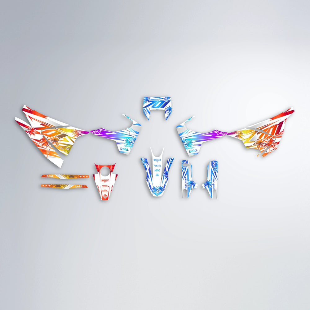 ROZALIN Husqvarna 701 graphics kit parts layout in Sunset Fade