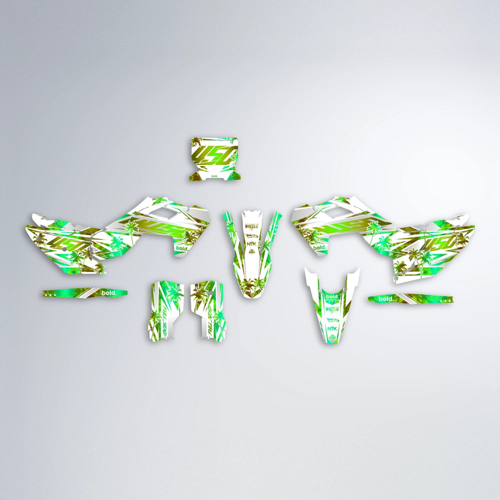 ROZALIN Husqvarna FE/TE graphics kit parts layout in Green